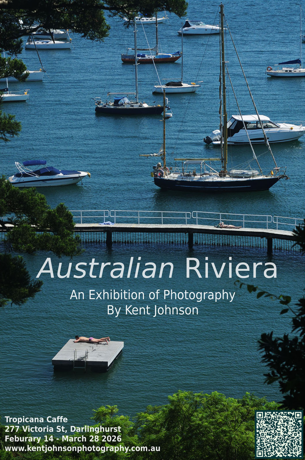 Man Sunbaking on the pontoon at Redleaf, Australian Riviera, an exhibition of landscape photography of the costal areas of the Eastern Suburbs of Sydney, Australia by photographer Kent Johnson.